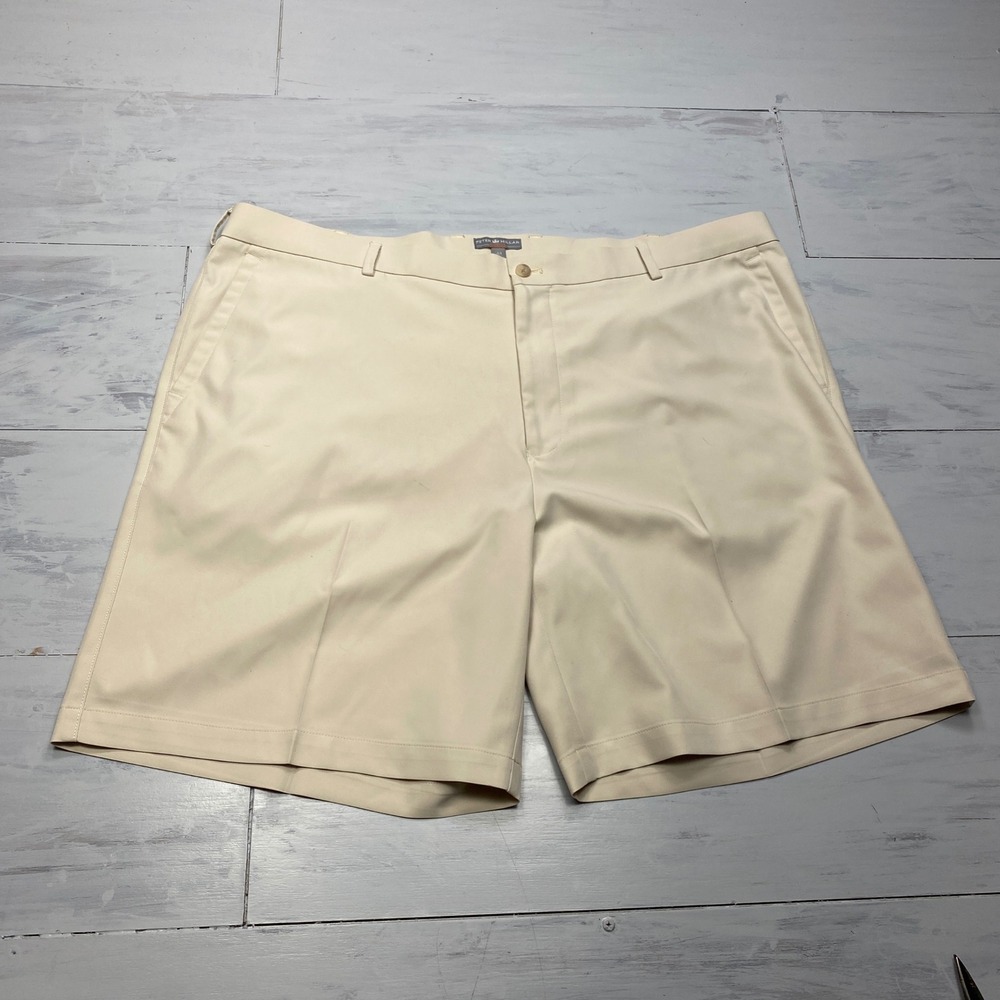 Peter Millar Golf Shorts Mens 44 Beige Wicking Performance Flat Front MC00EB82